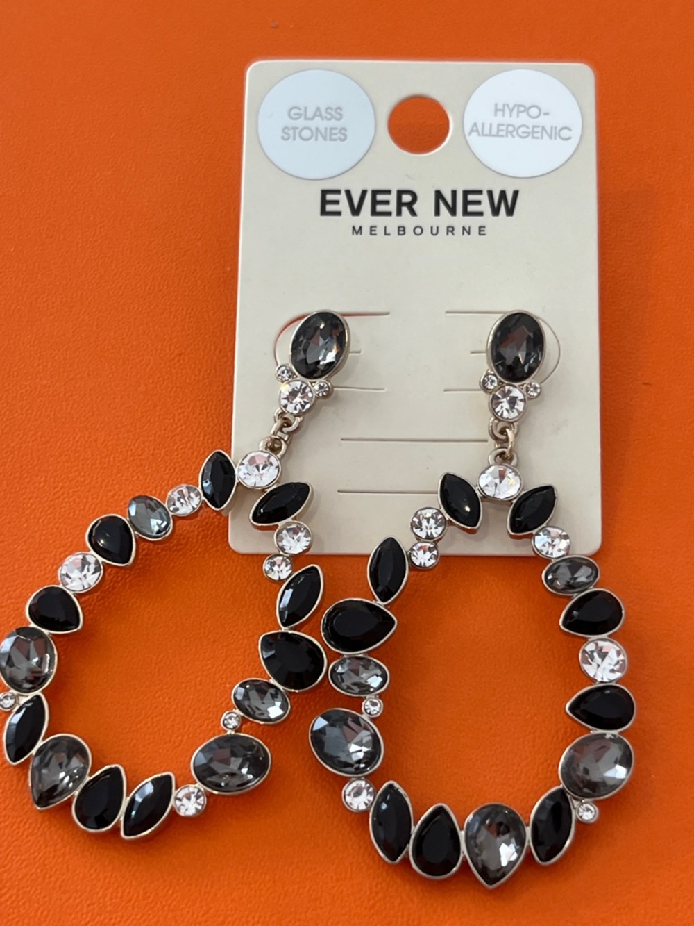 Ever New Crystal Teardrop Hoop Earrings HYPO-allergenic GLASSTONE New GWP